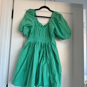 Rhode Flare Mini Dress Balloon Sleeves Mint Green Self Tie Cord Accent Small